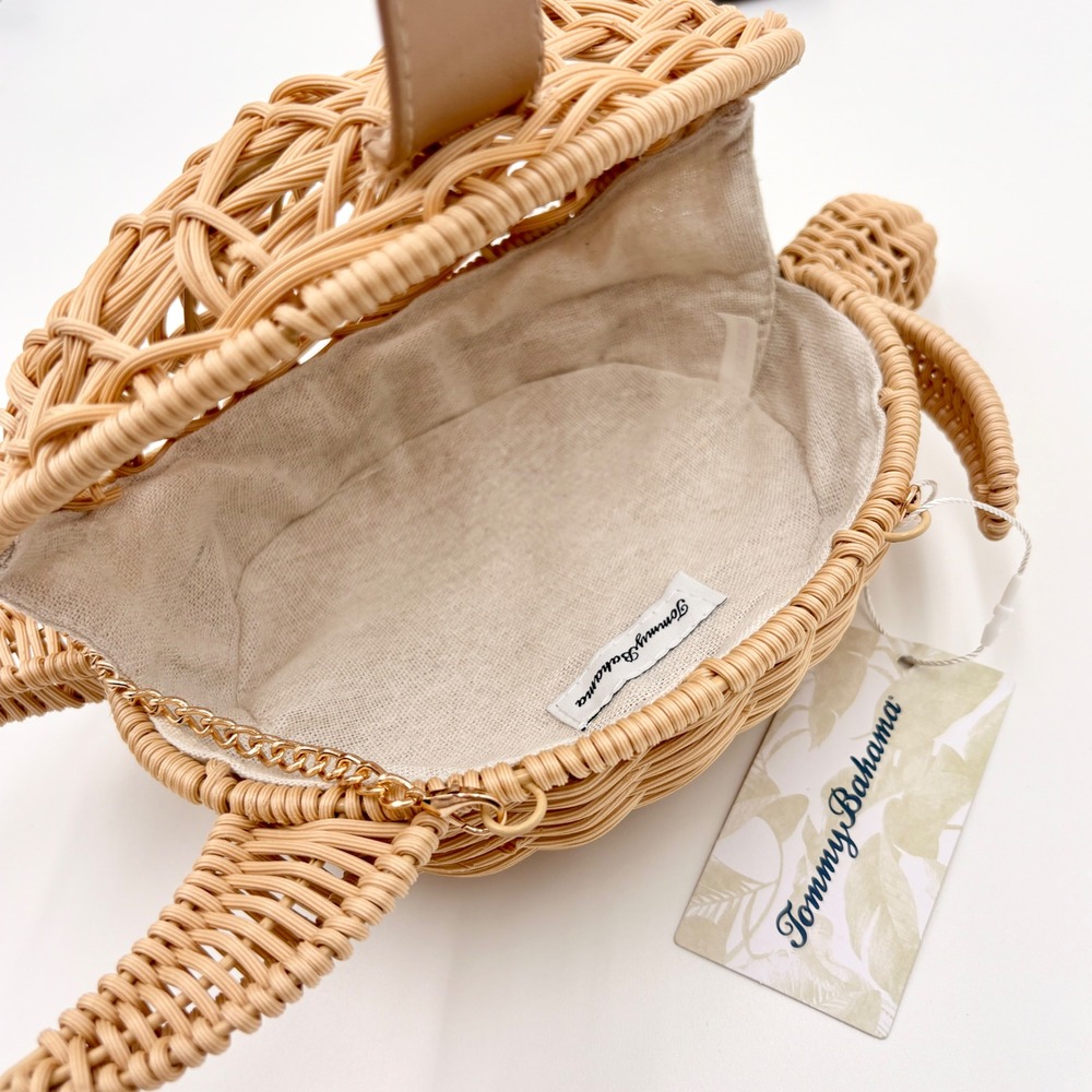 Tommy Bahama Woven Rattan Sea Turtle Crossbody Bag Natural Beige Gold Chain NEW - Picture 4 of 9